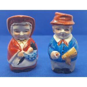 1930s vintage antique porcelain "Mrs Gamp & Sam Wetter" salt & pepper shaker set